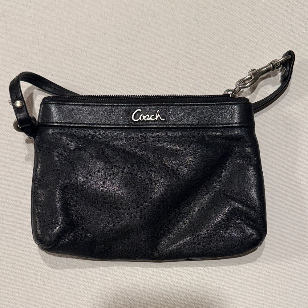 Coach Black Leather Pouch with Chain